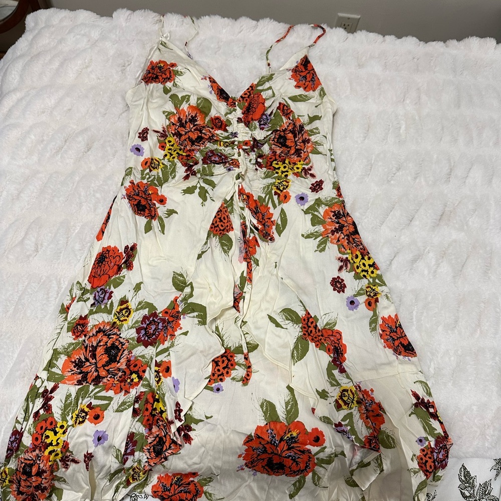 Free People Floral Dress - Cream, Red, Orange, Green, Purple